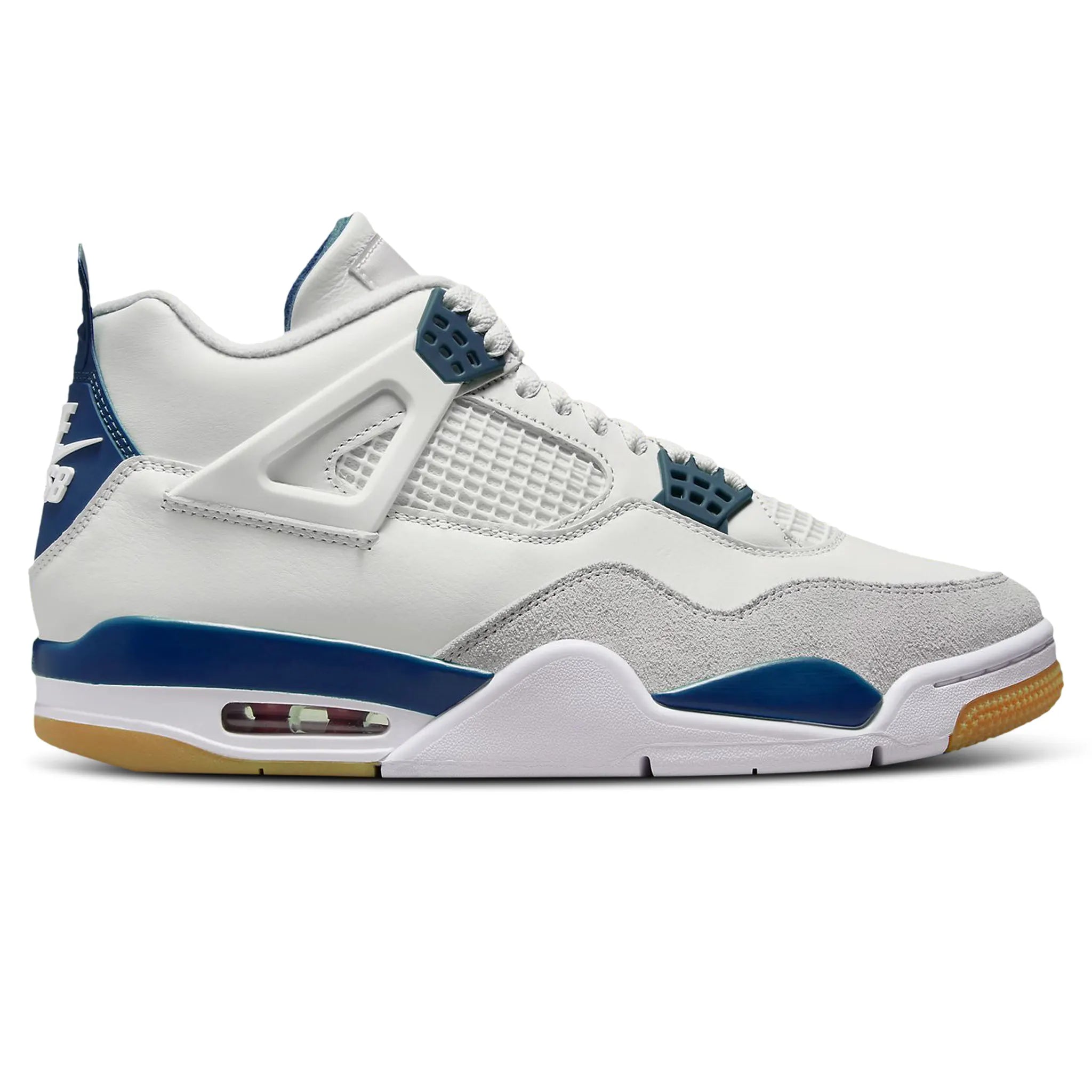 Side view of Nike SB x Air Jordan 4 White Navy DR5415-100